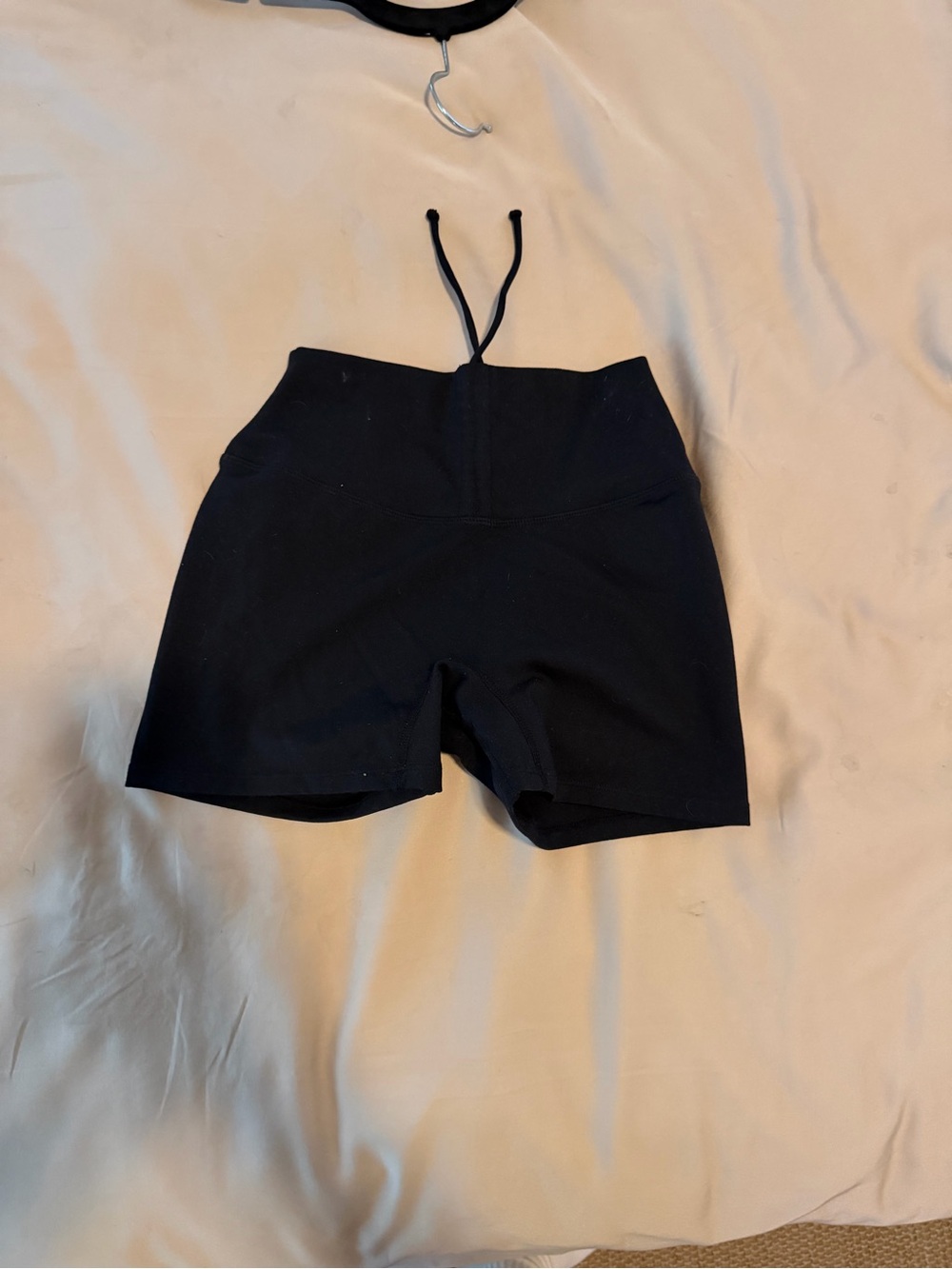 High-Rise Black Bike Shorts with Drawstring Waist